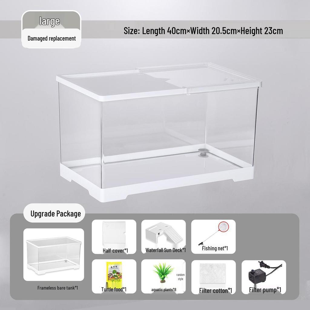 Acvariu Compact pentru Broaște Țestoase cu Platformă de Soare - Habitat Elegant de Birou cu Capac pentru Afișare Ecologică în Sufragerie