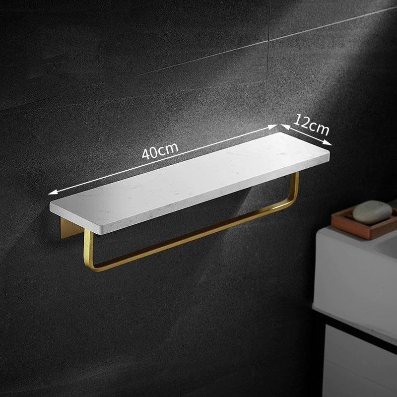 Black/White Marble Bathroom Shelf Wall-mounted Bathroom Storage Rack Aluminum Shower Stand With Rod Bathroom Accessory