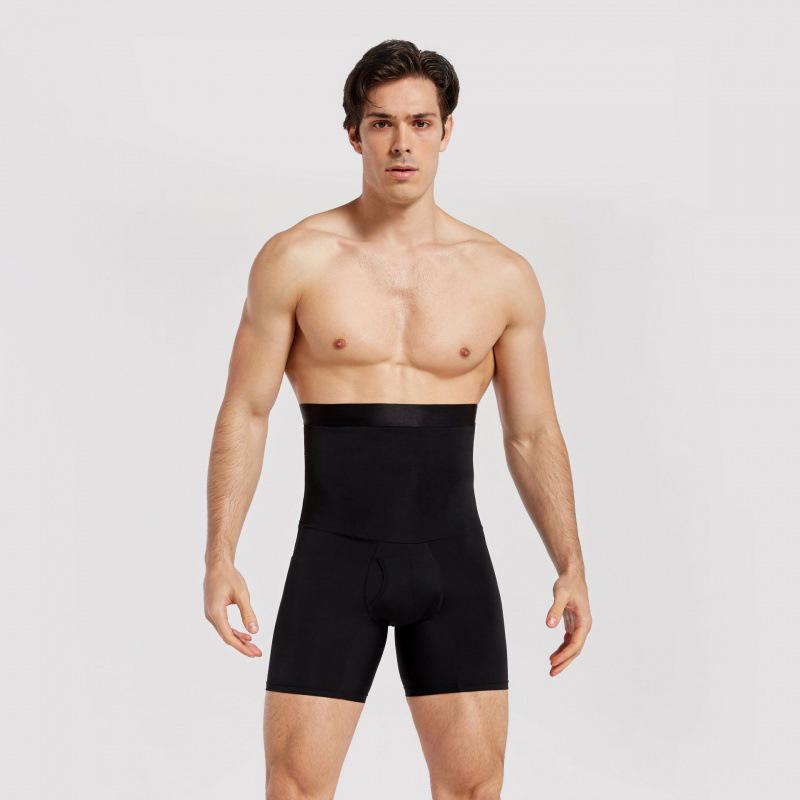 Manufacturer Men's High-Waisted Breathable Body Shaper Pants: Tummy Control & Hip Lift, Double-Layered for Leg Shaping.