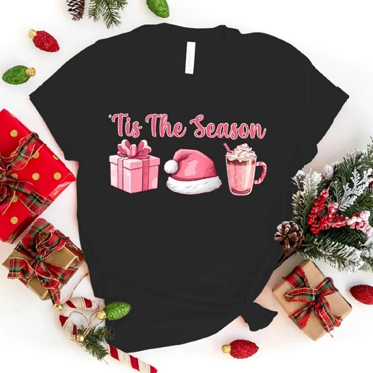 

New Christmas Tis The Season Letter Print Clothes Men Women Short Sleeve Fashion Casual T-Shirt Top Plus Size Xxs-4Xl XXXXXL різнокольоровий