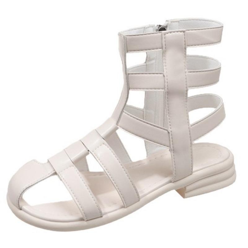 Niche design half bag head hollow leak toe cool boots thick heel leather side zipper high top sandals women