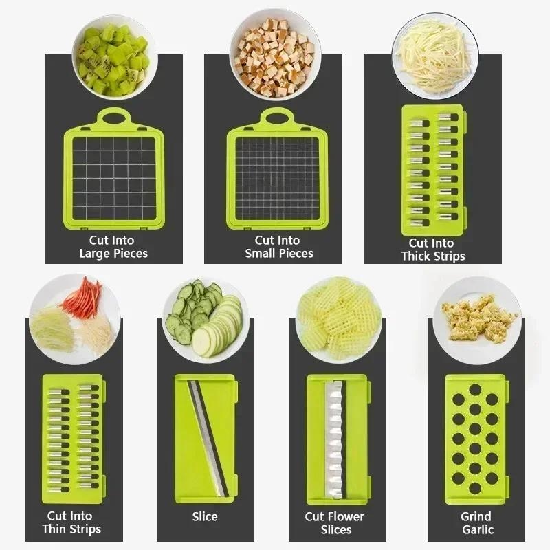 Hot 14/16 In 1 Multifunctional Vegetable Chopper Slicer Shredder with Basket Fruit Slicer Potato Shredder Carrot Grind Gadgets