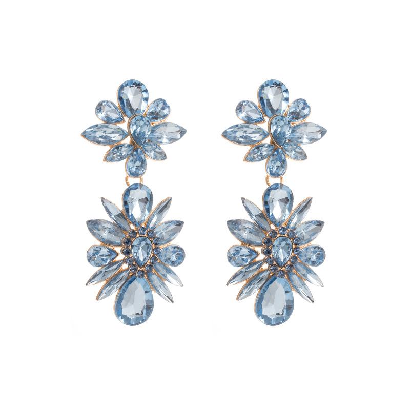 

Жіночі сережки Кольоровий кришталевий сплав Довгі сережки з квітами Преміум вечірні сережки-краплі OneSize світло-синій колір