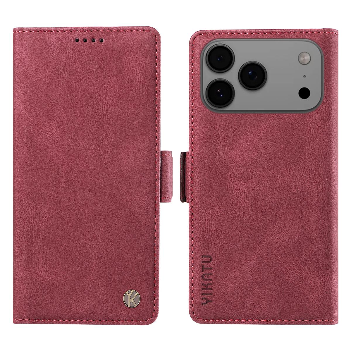 

For iPhone 17 Pro Max Leather Case YIKATU YK-005 Skin-touch Feeling Wallet Phone Cover Wine Red