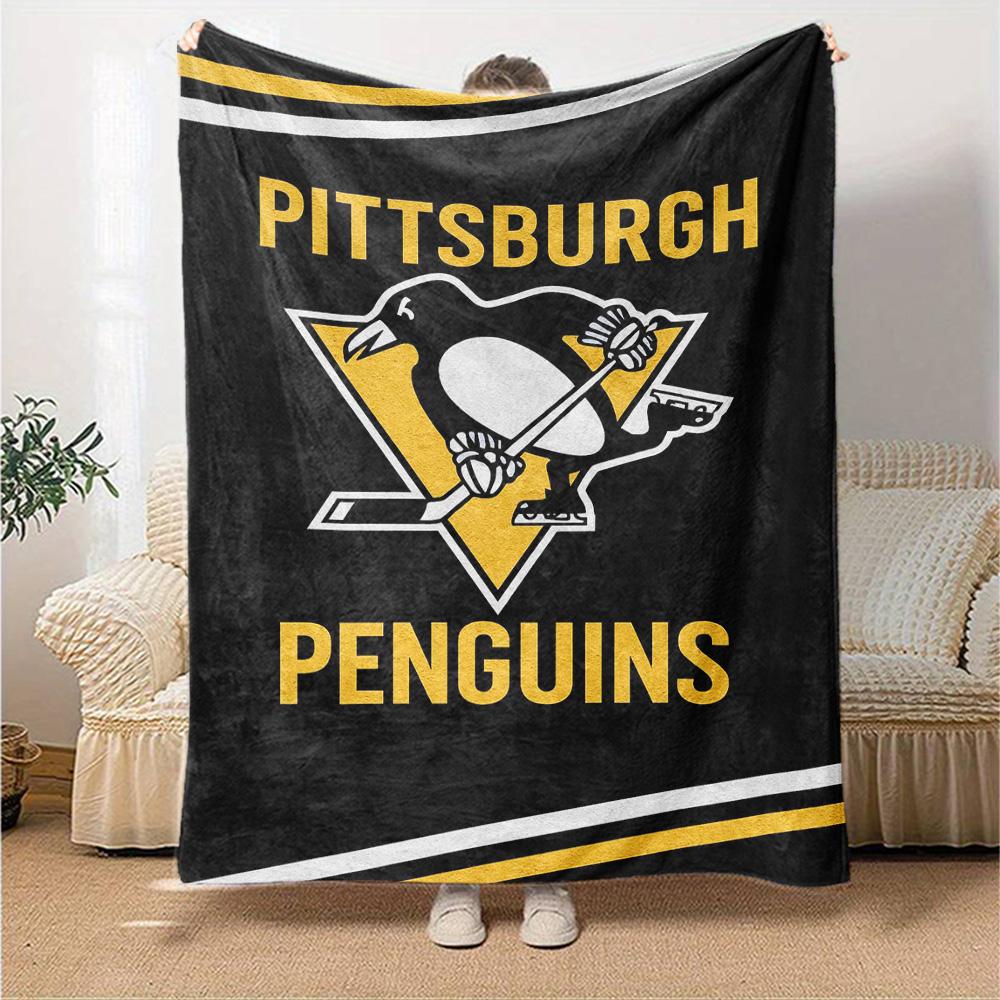 Pittsburgh Penguins Print Flannel Blanket High Quality Warm Comfortable Cover for All Seasons Perfect for Gifts Home Decor