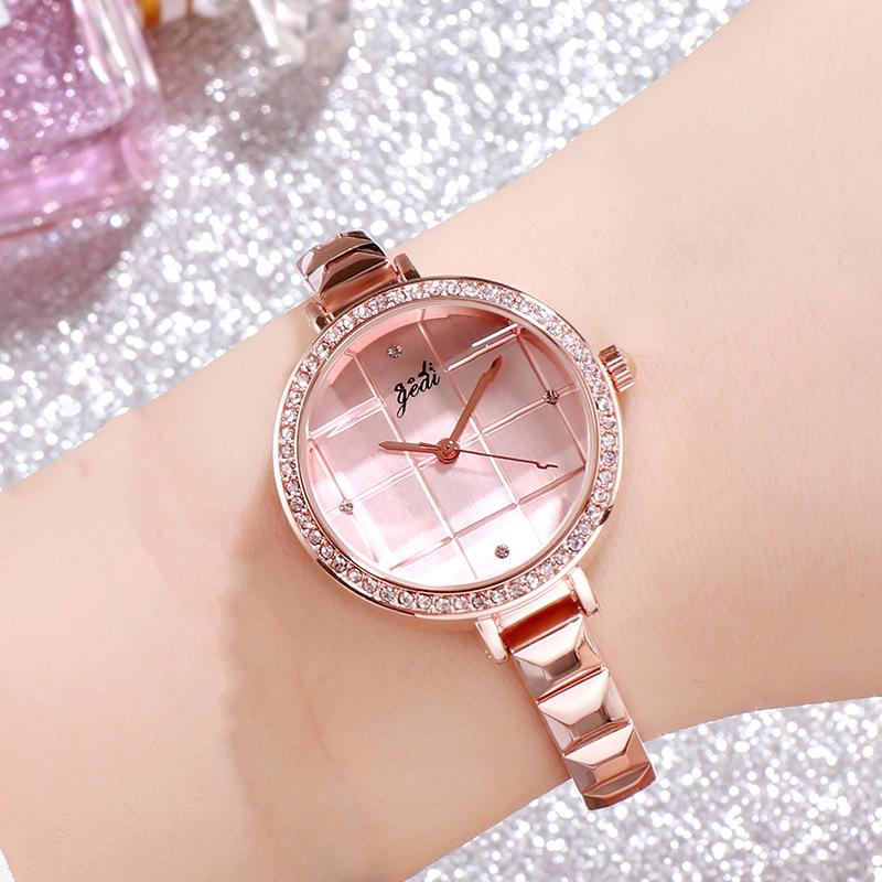Rose Gold Temperament Socialite Watch Woman, Trendy Plaid Creative Bracelet Watch, Student Waterproof Fashion Watch