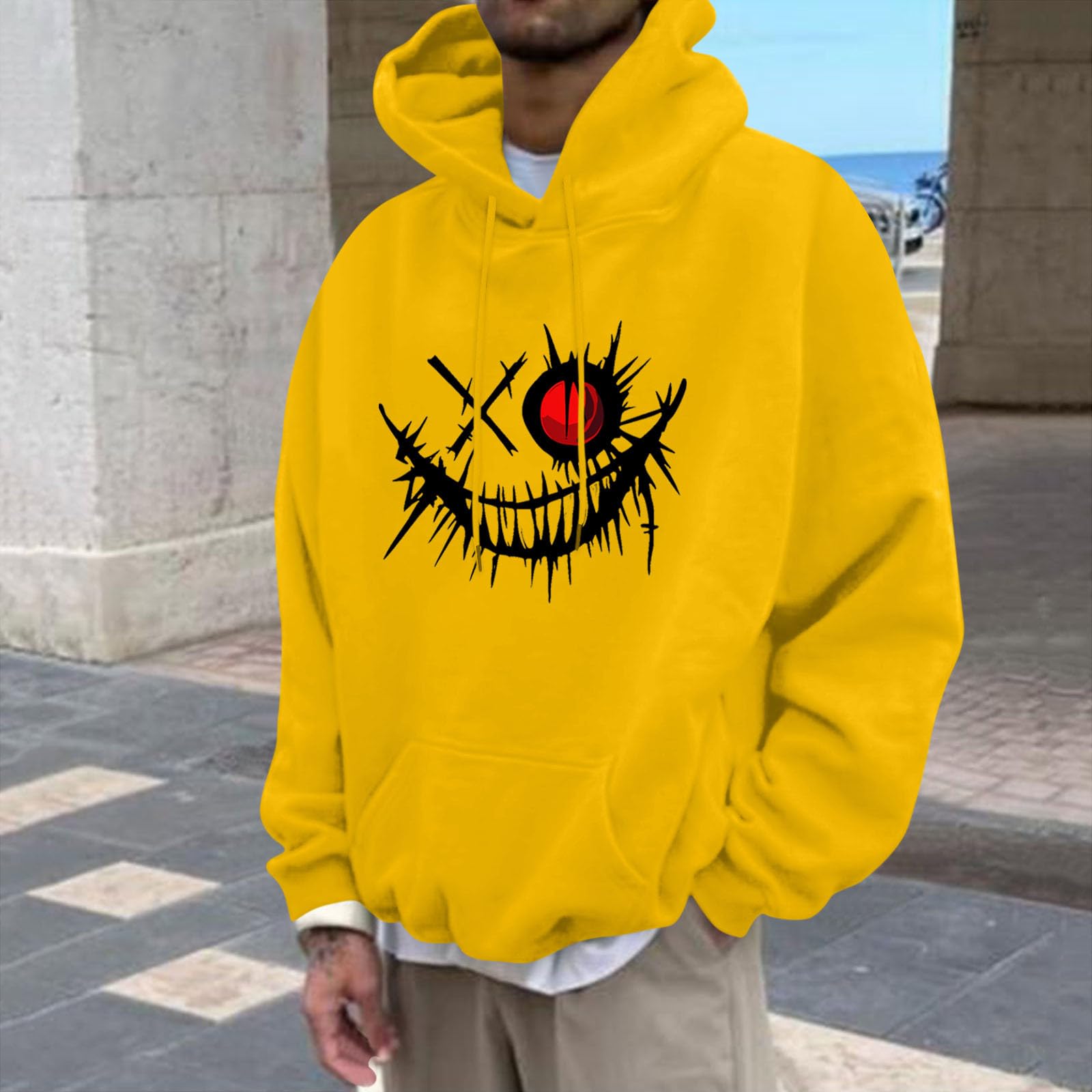 

Унисекс Повседневный Модный Топ с Толстовкой на Шнурке и Принтованной Толстовкой XL жёлтый