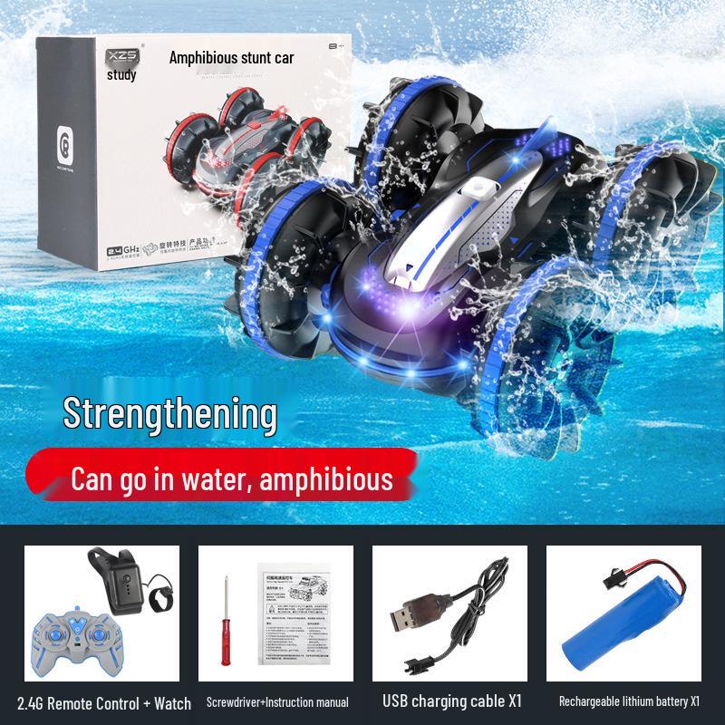 Amphibious Gesture-Controlled Stunt Car with Lights - Double-Sided Remote Control for Kids