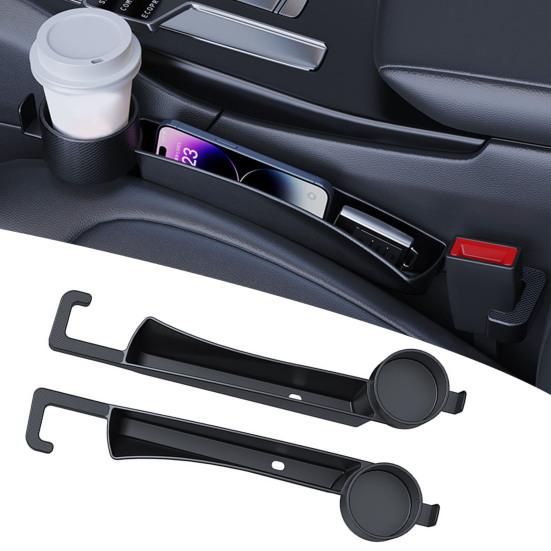 2Pcs Car Seat Gap Organizer with Cup Holder Large Capacity Easy To Install Universal Auto Gap Filler Strip with Seat Belt Holes