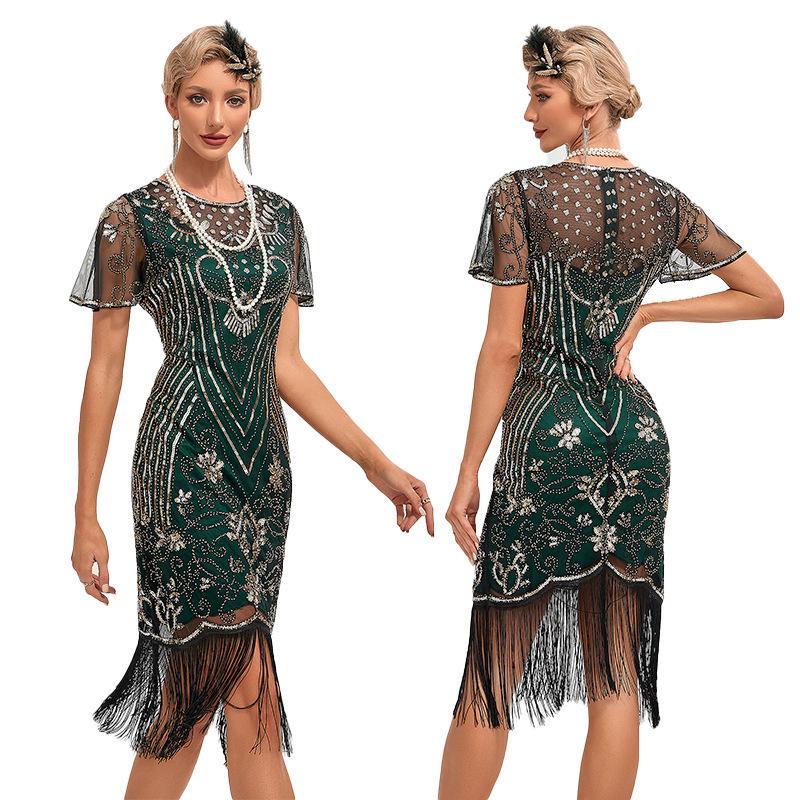 2025 Európske & Americké Retro Gatsby Flitrované Strapaté Párty Šaty