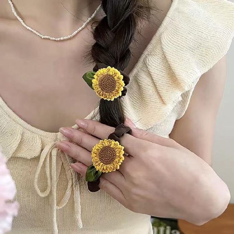 2Pcs Elastic Sunflower Hair Tie Fashion Hair Accesories Unique Hair Clip For Adding Style To Everyday And Special Event