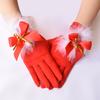 WTEMPO 1 Pair Cold-proof Full Finger Gloves Elegant Warm Bow Plush Bell Red Gloves Christmas Costume Decorative Accessories