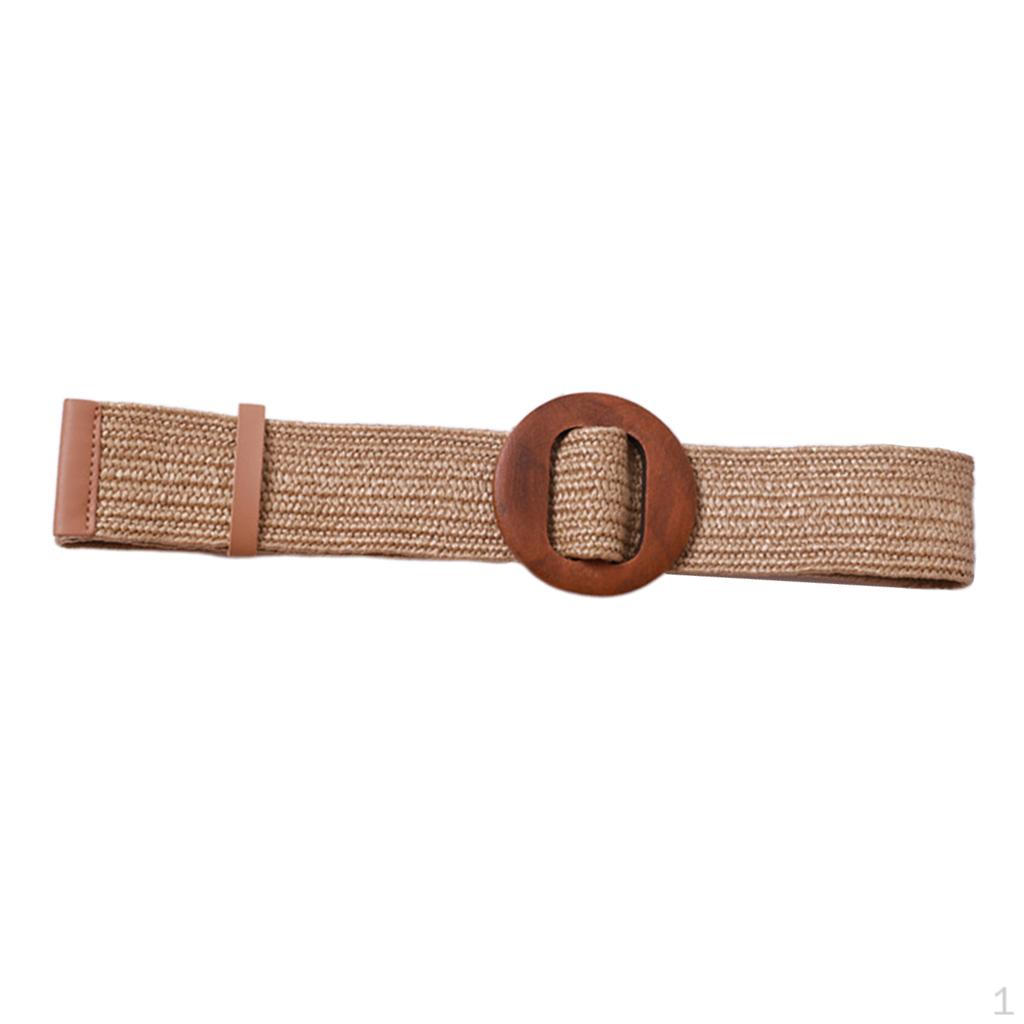 

s Braided Straw Webbing with Round Buckle Apricot