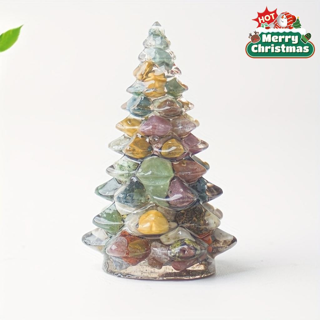 1pc Small Christmas Tree with Natural Crystal Synthetic Gemstone Inside, Lucky and Prosperous Growing Fluorite Bonsai Money Plant