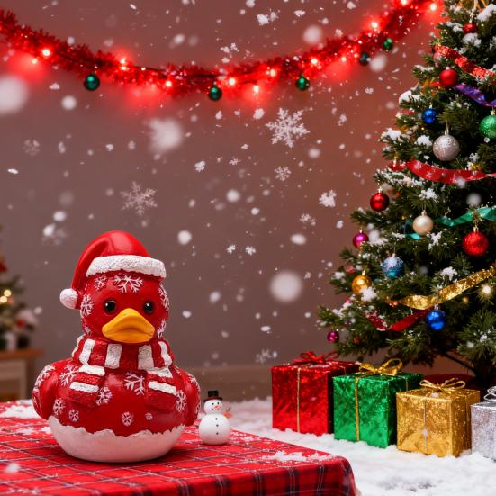 Christmas Ornament Duck Snowman Shape Resin Figure Christmas Tree Duck Figurine Festive Table Decoration