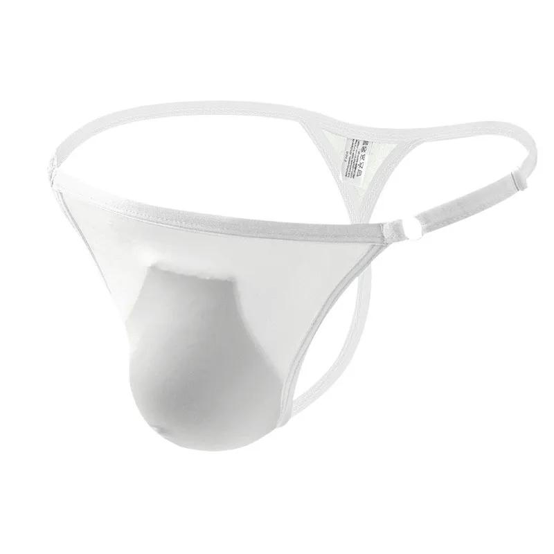 Ice Silk G-String Men Sexy Bulge Pouch Underwear Seamless Panties Soft Lingerie T-Back Thongs Underpants Low Rise Bikini Trunks