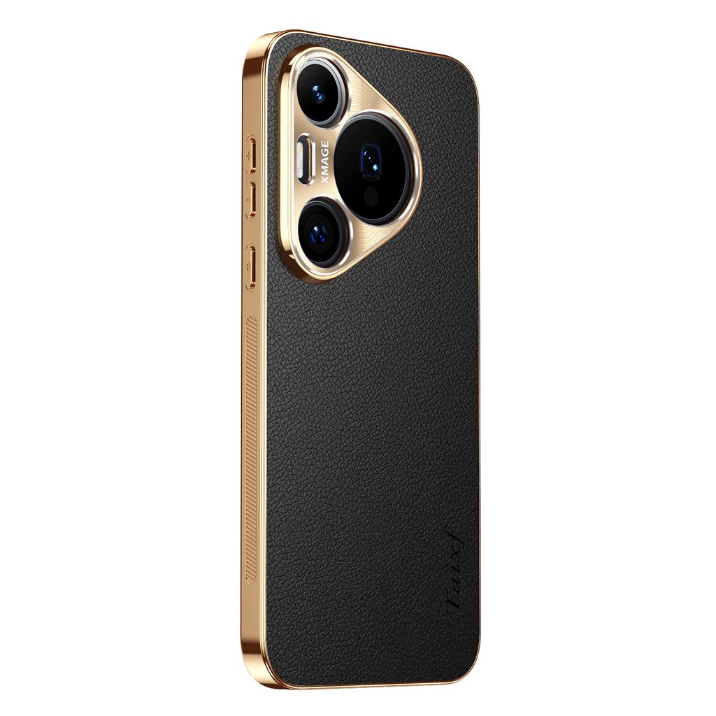 Kožený Pokovovaný Nárazuvzdorný Kryt Pro Huawei Pura 70 Ultra P60 P50 P30 Pro + Plus Textura Vzor Liči Ochranné Pouzdro na Objektiv