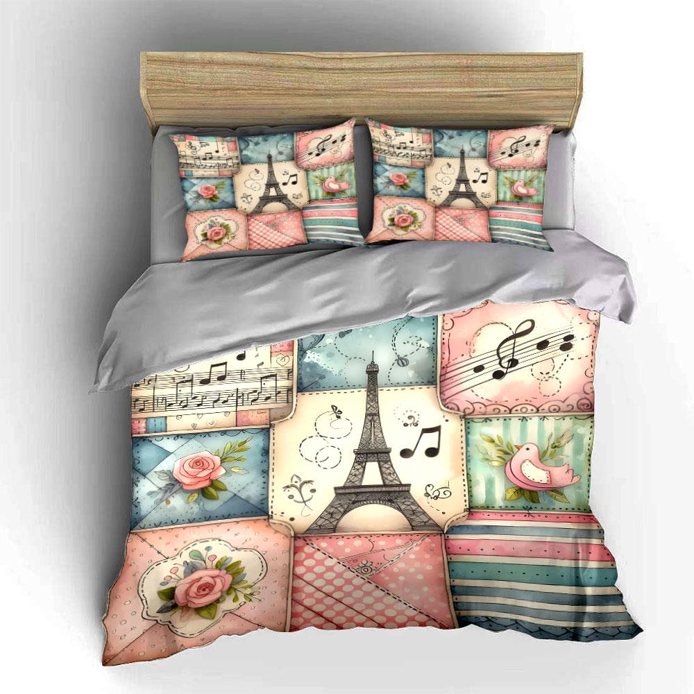 Vintage Paris-Themed Decorative Set  kid s and adults  bedroom decor, Exquisite three-piece bedding set gift 135x200cm