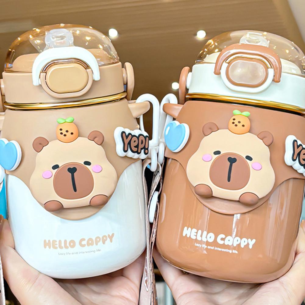 Capybara Cartoon Thermos Water Cup with Straw 700ML Water Bottle Summer Drink Bottle Leakproof Travel Drink Cup for Women & Men