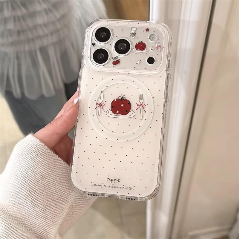Korean Style Minimalist Polka Dot Cute Fork Knife Design Magnetic Phone Case IPhone 17 Pro Max With Kickstand iPhone 17 Pro Max