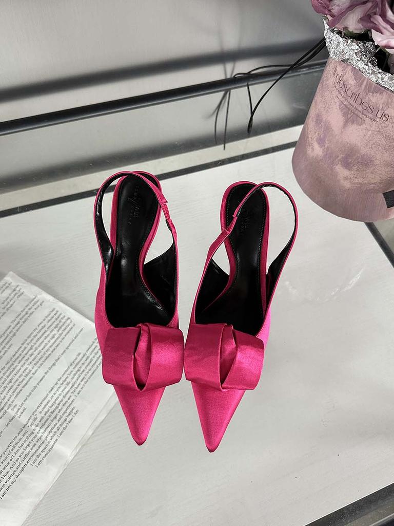 Mode Mode Damen Sandalen Spitzschuh Sommerkleid Schuhe Dünne Hohe Absätze Fersenriemen Beige Rosa Grün Schwarz Satin Party Sandalen Pantoletten