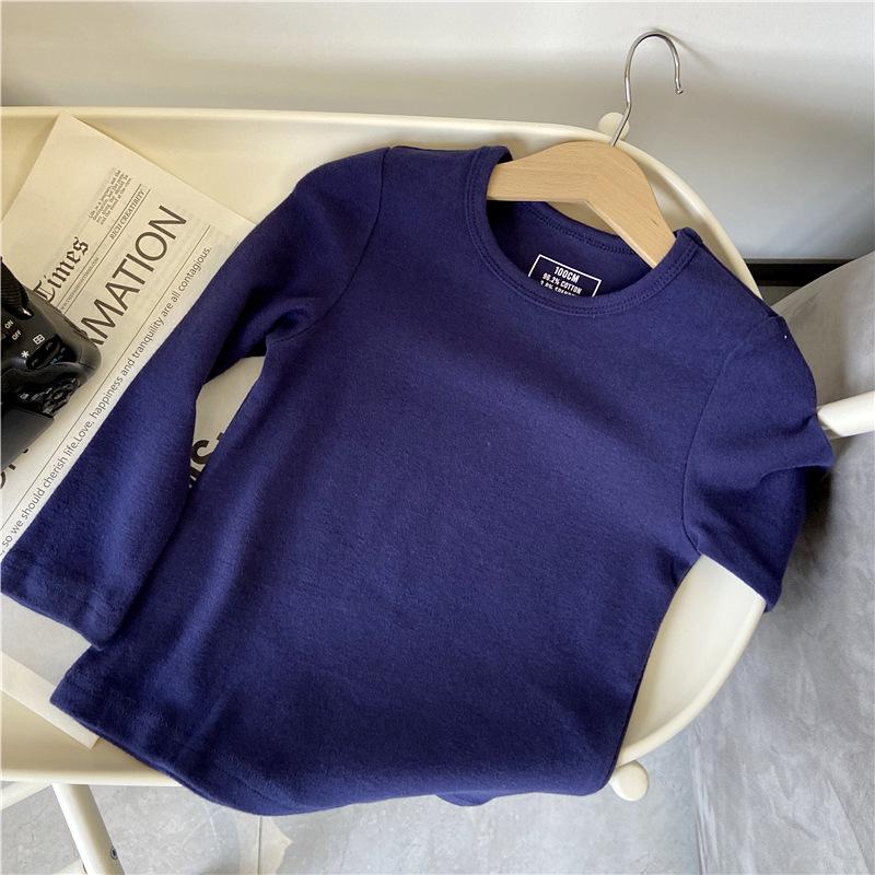 Kids' Long Sleeve Base Layer Top - Plain White or Black Pure Cotton T-shirt for Boys and Girls, Spring/Fall Wear