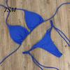Lady Swimwear 2 Pcs/Set Bikini Set Solid Color Halter Neck Women Swimsuit Strap Thong for Beach