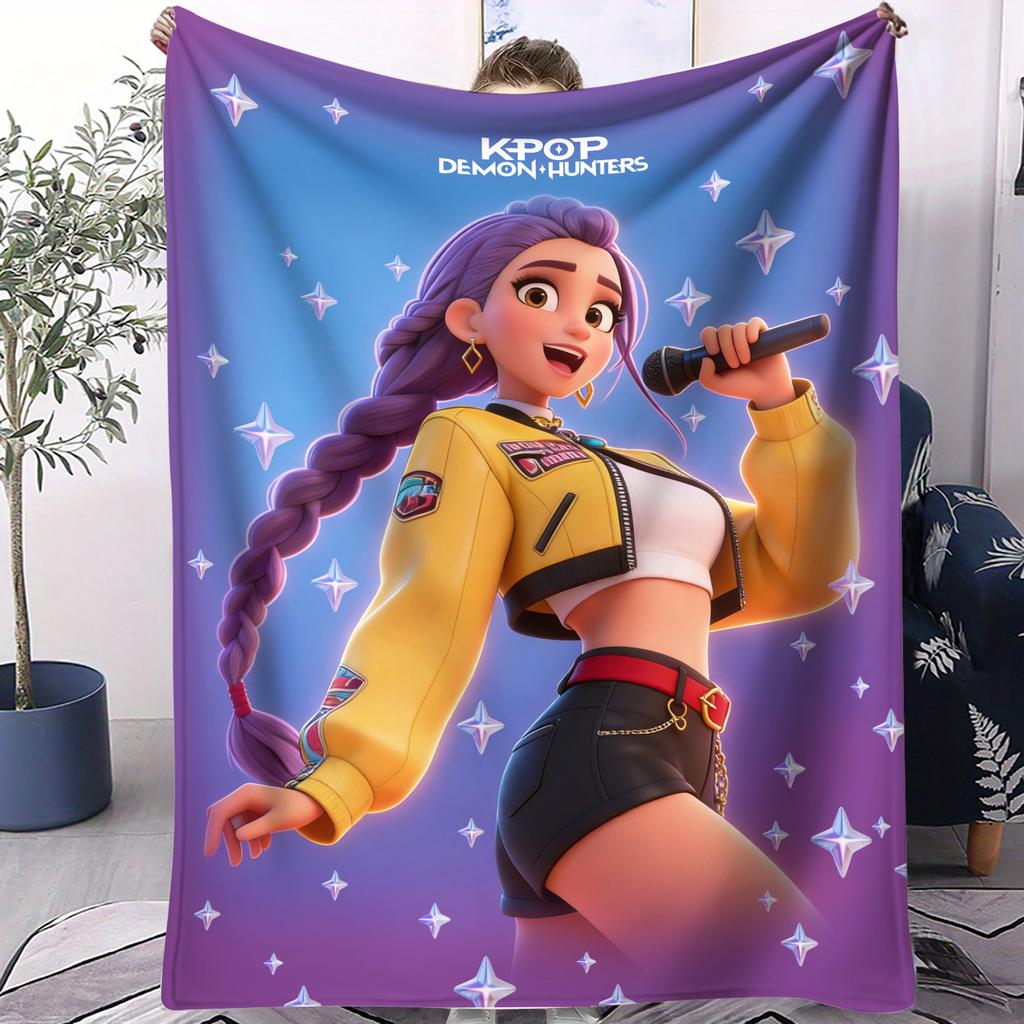 KPop Demon Hunters Printed Blanket Girls Boys Plush Throw Blanket Sofa Blankets Warm Birthday Gifts For Girls Huntrix Blankets