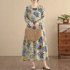 DIMANAF New 2026 Women Long Dress Plus Size Spring Summer Vintage Loose Oversize Long Sleeve Maxi Floral Print