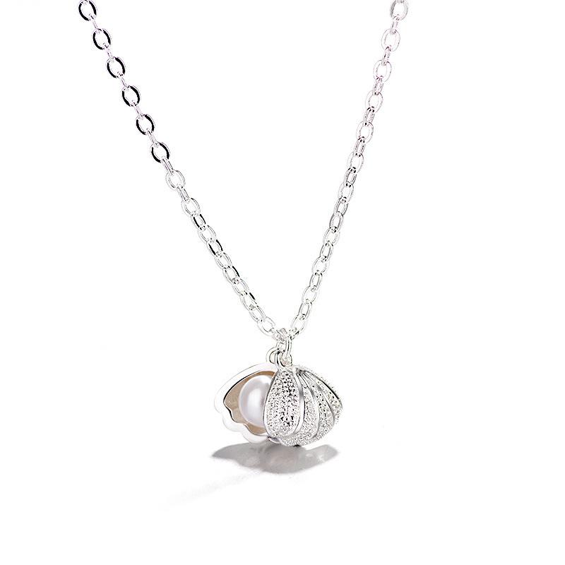 Sweet Pearl Shell Necklace Fan Pendant Collarbone Chain Can Be Opened Personality Simple Versatile Women S Gift