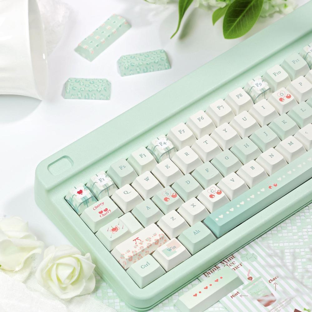 Cherry Keycap Cherry Sublimation Pbt 136Keys Small Fresh Red Cherry Pink 2.25/2.75/7U Space Bar Alice Layout Keycap