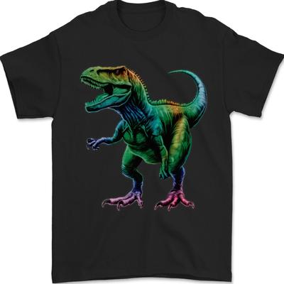 Colourful T-Rex Dinosaur Mens T-Shirt 100% Cotton