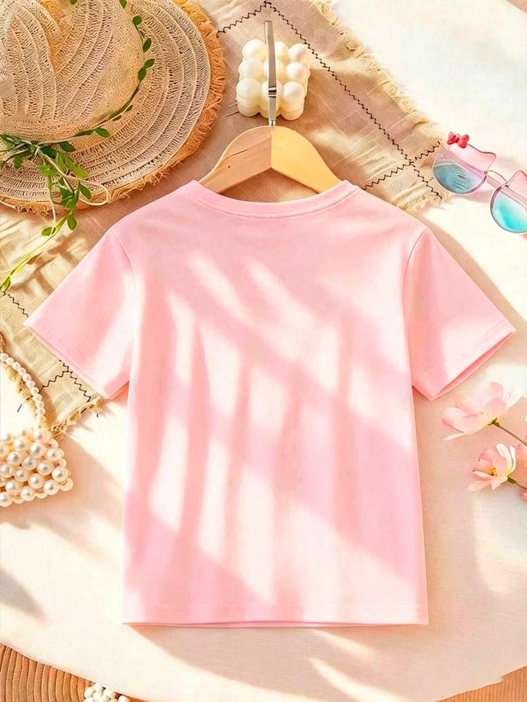Hello Berry, Nice To Meet You "printed Pink Short Sleeved Casual T-shirt Summer Children's   Short Sleeved Top