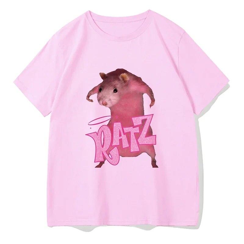 Woman Kawaii Ratz Mouse Tree Print Harajuku Summer Unisex Tshirts Casual Round Neck Short Slee Top Tee Shirt Women T-shirt Drop Ship