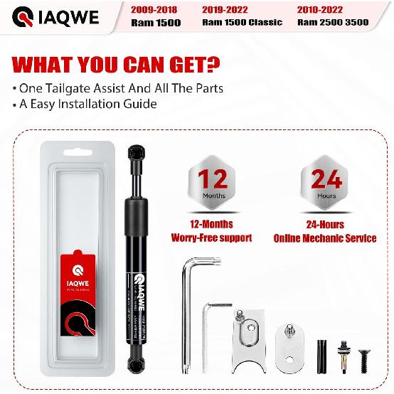 Truck Tailgate Assist Shock 43301 Compatible With 2009-2018 Dodge Ram 1500, 2010-2024 Dodge Ram 2500/3500, -2024 Dodge Ram 1500 Classic