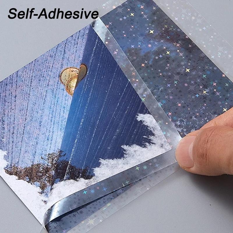 50 Sheets – 6-Style Holographic Sticker Paper, 2.9×4.1 Inch Holographic Overlay Cold Laminating Film, Self-Adhesive Vinyl Sheets
