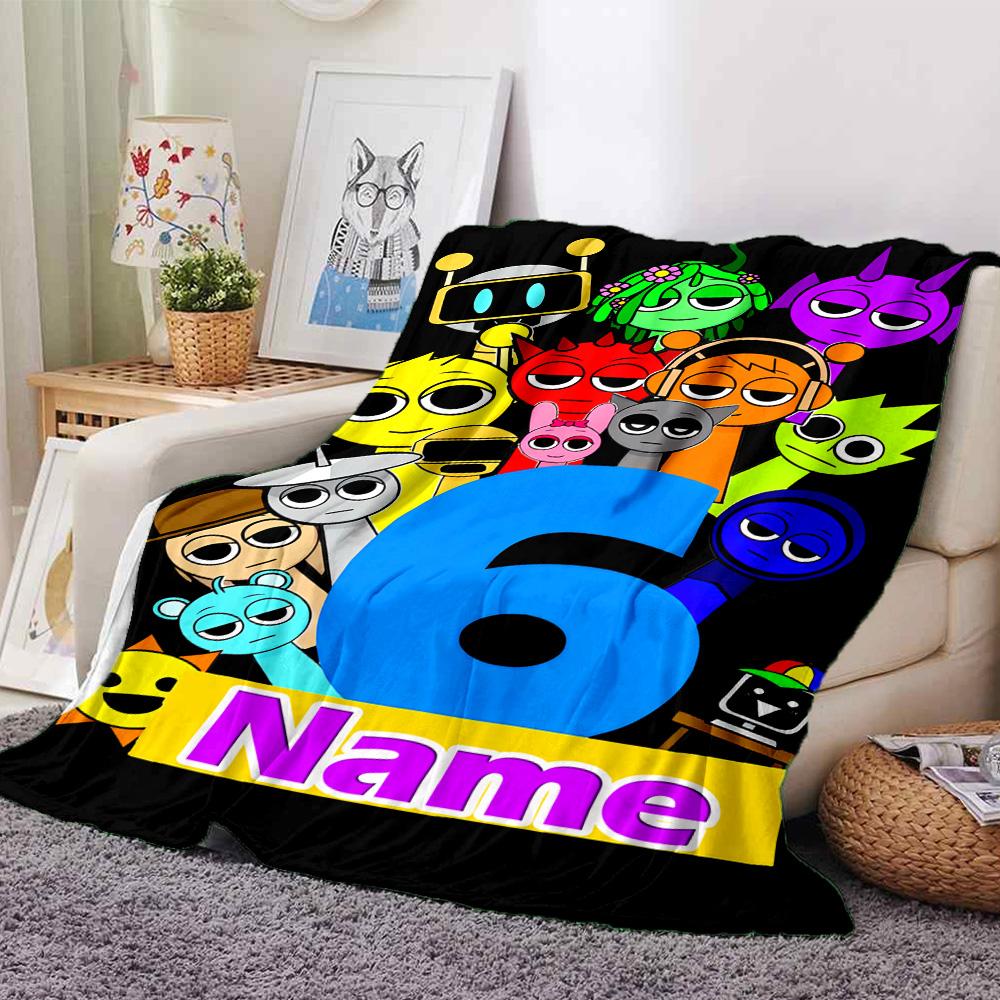 Customiz Name Personality Sprunki Themed Blanket Soft &Warm Sofa Office Bed Travel Lunch Break Blanket, Gift Suitable All Seasons