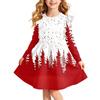 Girls Christmas Print Dress with Sleeves Long Sleeve Holiday Party Dress