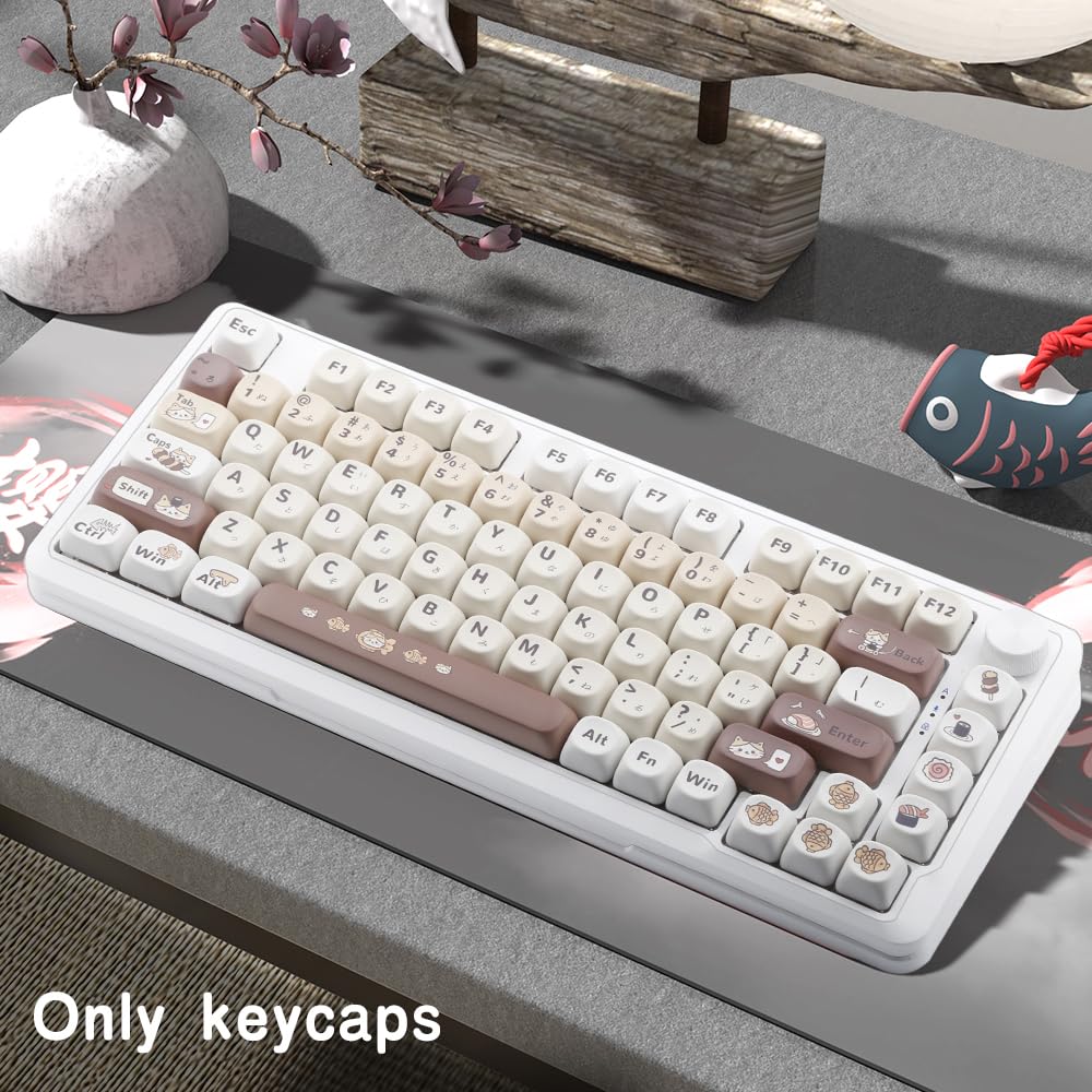 Teclas PBT Tema Gato Sushi Japonês 5 Lados Dye Sublimation para AULA e Teclado Mecânico MX Switch Conjunto de 134 Teclas - Teclado F75/F99/S98/K668/S-K80,