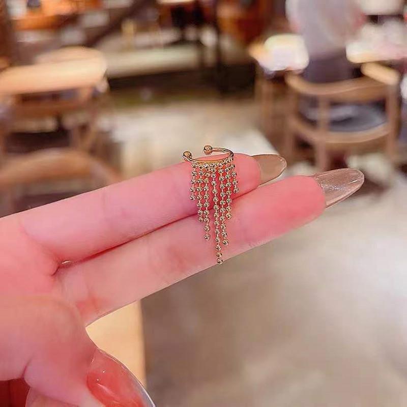 Korean Tassel Ear Cuff: Gold Ball Retro Fairy Design for Non-Pierced Ears