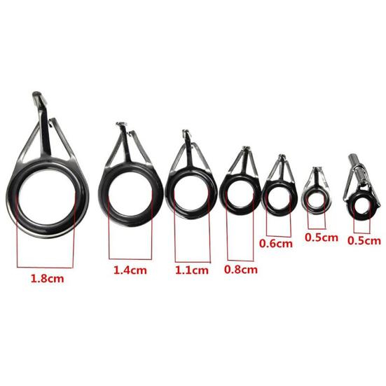 7Pcs Mixed Size Fishing Rod Guides Tip Top Eye Line Rings Building Repair Kit