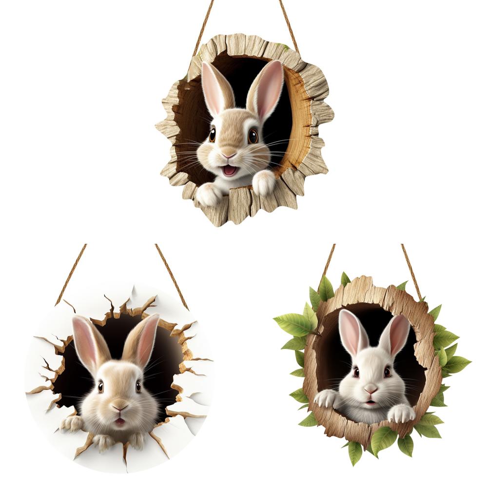 3/1 Set Easter Bunny Door Sign Pendant Decoration Wooden Hanging Spring Happy Rabbit Construction Door Easter Party Decor 2025