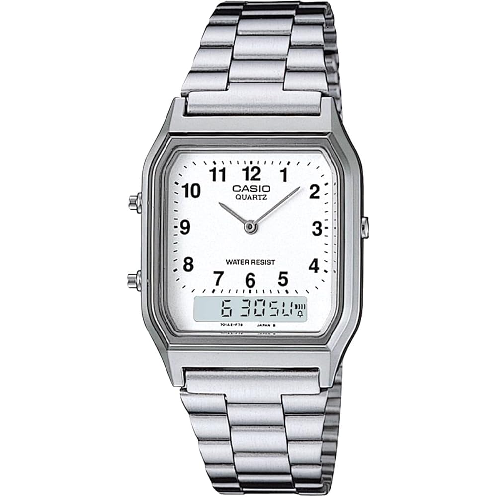 

Casio Ana-Digi Vintage Series AQ-230A-7BMQ Quartz Watch Unisex Dual Time White Arabic Numbers