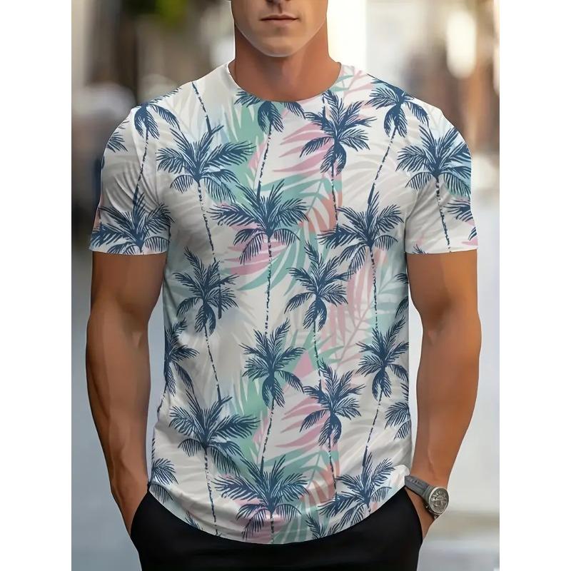 

Men s Hawaiian Tropical Flower Print T-shirt Sports Short Sleeved Crew Neck T-shirt for Summer Outdoor Fitness Workout Men s Clothing XS