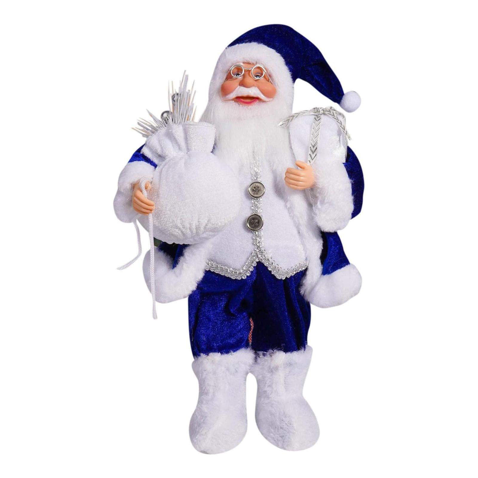

12 Рождественские фигурки Санты Стоящая фигура Санта-Клауса в синем пальто, с мешком подарков и подарочной коробкой в руках, подарки на праздники, зима