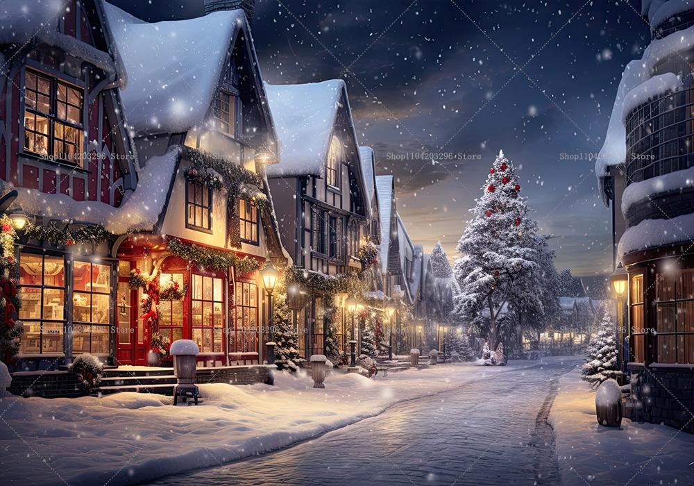 Winter Christmas Village Background Home Decoration Photography Studio Background New Year Snow Town Mountains Background
