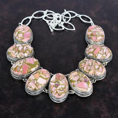 Copper Pink Opal Necklace Gemstone Necklace Vintage Jewelry 925 Sterling Silver Necklace Handmade Adjustable Chain Necklace Engagement Gifts