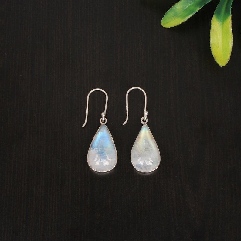 Solid 925 Sterling Silver Rainbow Moonstone Teardrop Earring Women Earrings Gift For Her