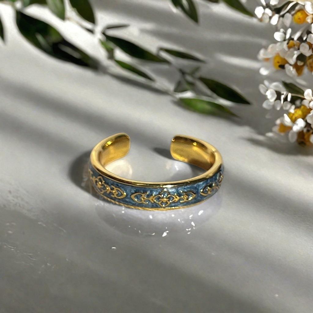 Medieval Vintage Enamel Oil Drop Gourd Open Ring French Retro Court Style Ring Light Luxury Premium Ring