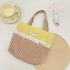 Sweet Bow Patchwork Lace Shopping Bags for Women Ctrast Color Plaid Ladies Bento Handbags Lightweight Portable Female Tote